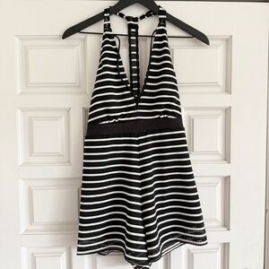 NWT Stone Row Black & White Striped Halter Romper Size XS